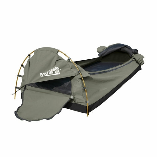 Mountview King Single Camping Swag — Toile Ripstop Déperlante, Sol PVC Imperméable, Matelas 6cm & Moustiquaire