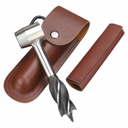 Kit de Perçage à Main avec Étui en Cuir Véritable & Alliage, Camping & Bushcraft