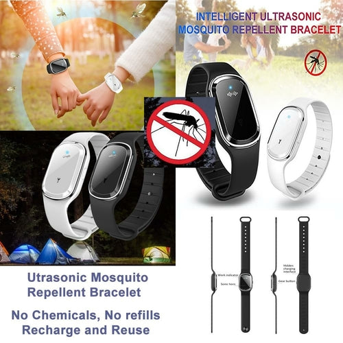 Bracelet Anti-Moustiques Électronique Super Shield — Répulsif Ultrasonique Étanche, 3 Modes (Intérieur/Extérieur/Silencieux), Silencieux, Silicone