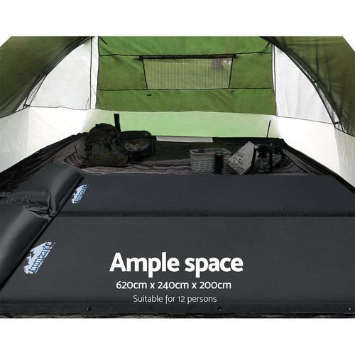 Tente Dôme Weisshorn 12 Personnes — 2 Chambres Privées, Grand Espace Central, 190T PU 3000 mm, Tente Imperméable UV, Vert