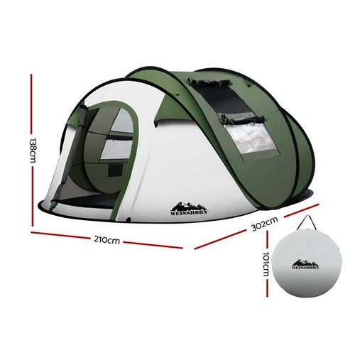 Tente Pop-Up Weisshorn 5 Personnes — Tente Instantanée 1 Seconde, Armature Acier, 190T PU 3000 mm, Vert
