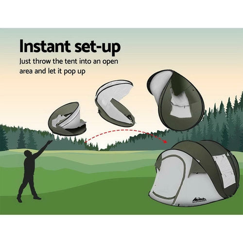 Tente Pop-Up Weisshorn 5 Personnes — Tente Instantanée 1 Seconde, Armature Acier, 190T PU 3000 mm, Vert