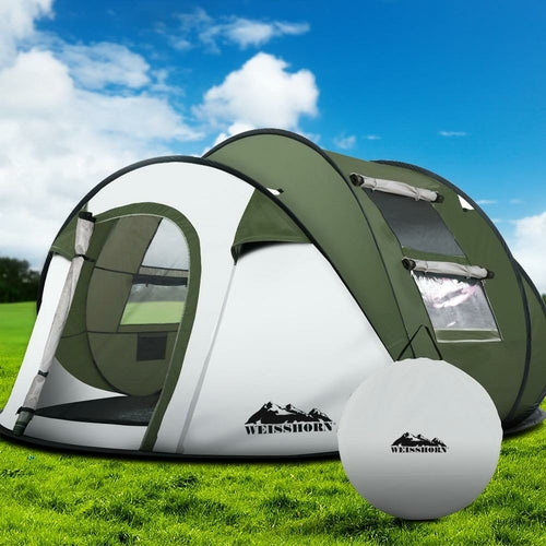Tente Pop-Up Weisshorn 5 Personnes — Tente Instantanée 1 Seconde, Armature Acier, 190T PU 3000 mm, Vert