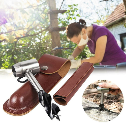 Kit de Perçage à Main avec Étui en Cuir Véritable & Alliage, Camping & Bushcraft