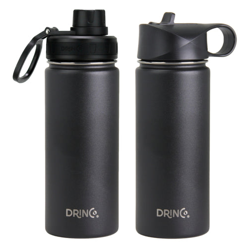 Gourde Sport DRINCO 18 oz en Acier Inoxydable 18/8 — Noire, Isotherme Double Paroi