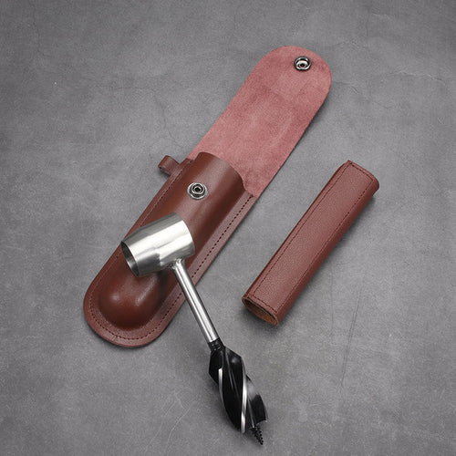 Kit de Perçage à Main avec Étui en Cuir Véritable & Alliage, Camping & Bushcraft