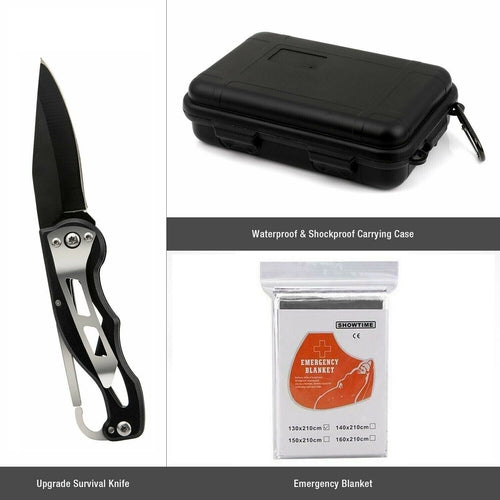 Kit de Survie d’Urgence 14 en 1 SOS EDC — Outils Tactiques & Accessoires Camping/Randonnée, Boîtier Noir Étanche